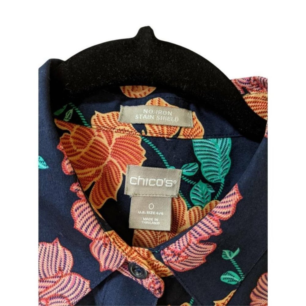 Chicos Womens Button Front Blouse Multicolor Floral 3/4 Sleeve No Iron Size 0 (4 - Picture 4 of 11
